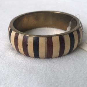 *Chunky Wood and Brass Striped Bracelet